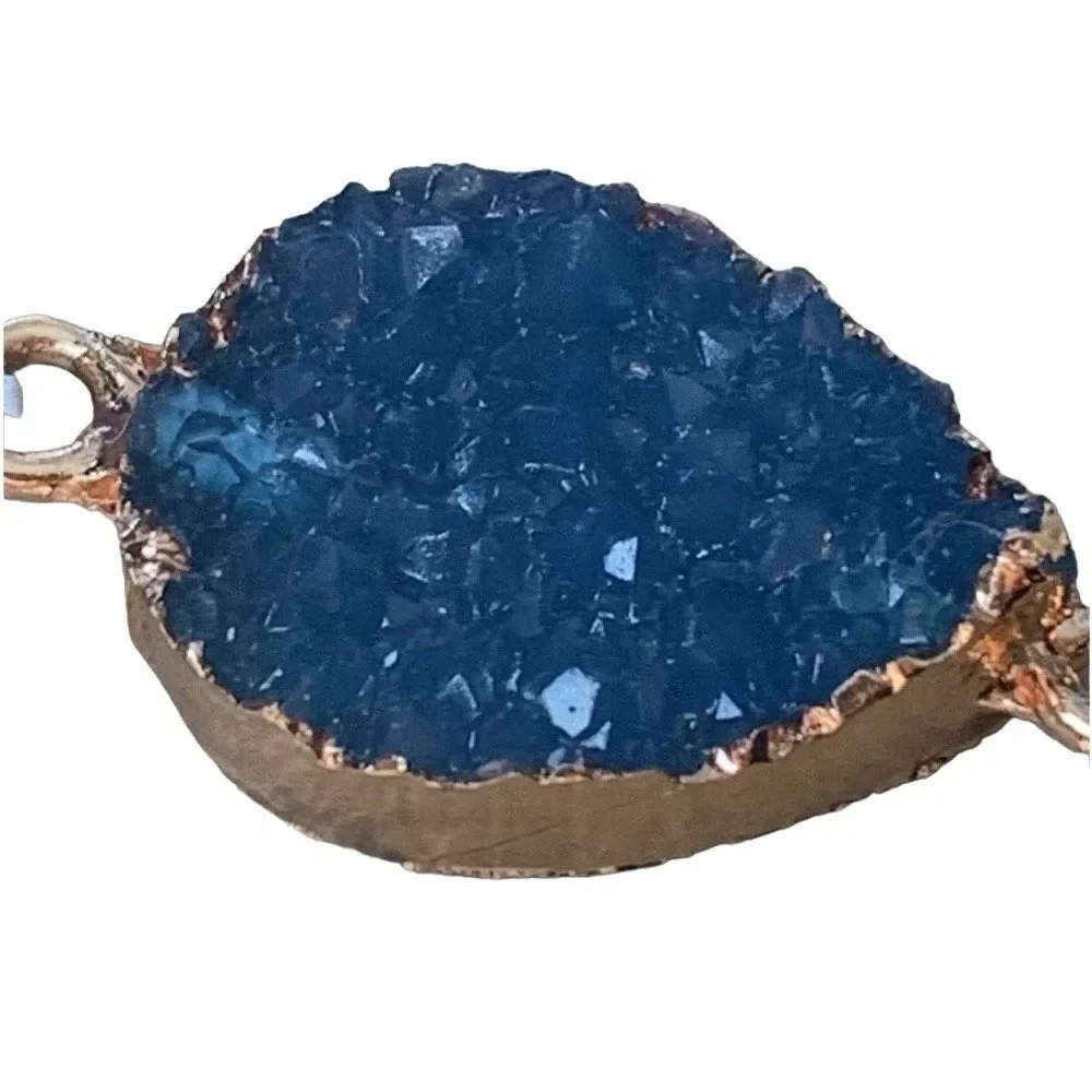 Night Sky Bracelet, Sapphire Blue Stone, Faux Drusy Quartz Druzy Stone - Unisex